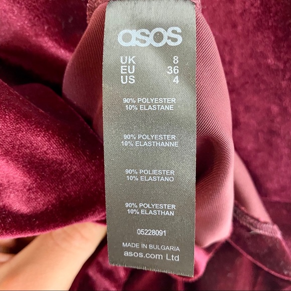 ASOS Burgundy Velvet Deep V Skater Dress sz 4 - Picture 6 of 11